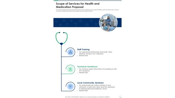 Scope Of Services For Health And Medication Proposal One Pager Sample Example Document