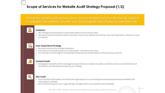Scope Of Services For Website Audit Strategy Proposal Analytics Ppt PowerPoint Presentation Show Influencers PDF Scope Of Services For Website Audit Strategy Proposal Analytics Ppt PowerPoint Presentation Show Influencers PDF