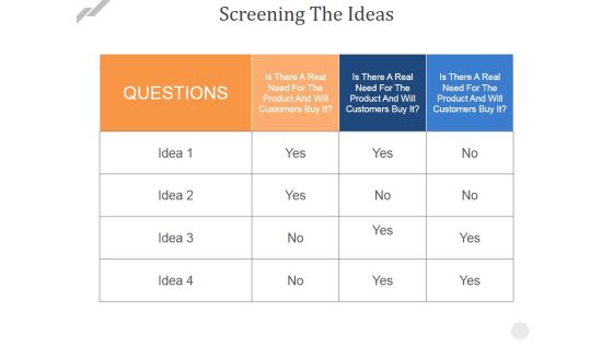 Screening The Ideas Ppt PowerPoint Presentation Inspiration Layout Ideas Screening The Ideas Ppt PowerPoint Presentation Inspiration Layout Ideas