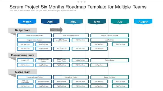 Scrum Project Six Months Roadmap Template For Multiple Teams Icons Scrum Project Six Months Roadmap Template For Multiple Teams Icons