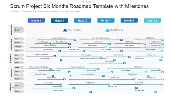Scrum Project Six Months Roadmap Template With Milestones Formats