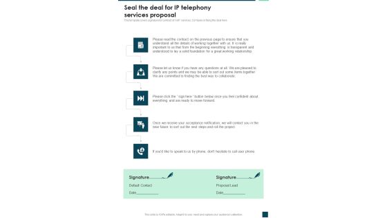 Seal The Deal For IP Telephony Services Proposal One Pager Sample Example Document Seal The Deal For IP Telephony Services Proposal One Pager Sample Example Document