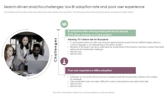 Search Driven Analytics Challenges Low BI Adoption Rate And Poor User Experience Background PDF Search Driven Analytics Challenges Low BI Adoption Rate And Poor User Experience Background PDF