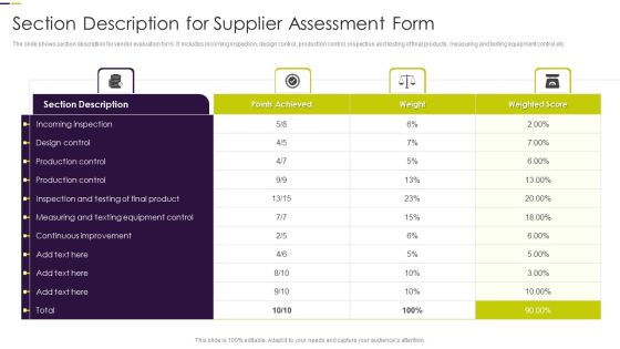 Section Description For Supplier Assessment Form Guidelines PDF Section Description For Supplier Assessment Form Guidelines PDF