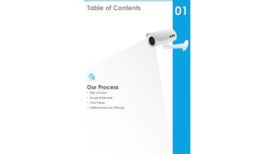 Security Camera Services Proposal Template Table Of Contents One Pager Sample Example Document Security Camera Services Proposal Template Table Of Contents One Pager Sample Example Document
