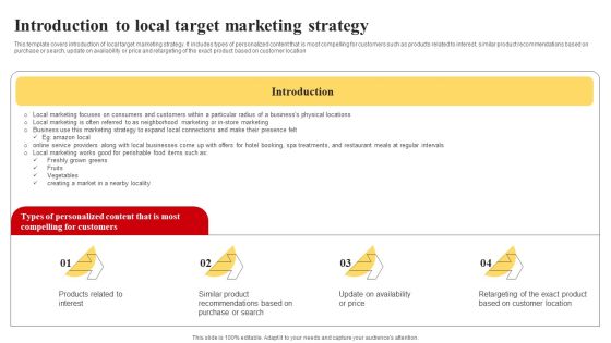 Selecting And Developing An Effective Target Market Strategy Introduction To Local Target Marketing Strategy Template PDF