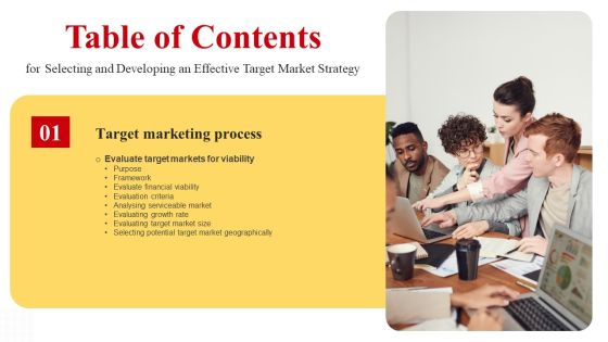 Selecting And Developing An Effective Target Market Strategy Table Of Contents Inspiration PDF Selecting And Developing An Effective Target Market Strategy Table Of Contents Inspiration PDF