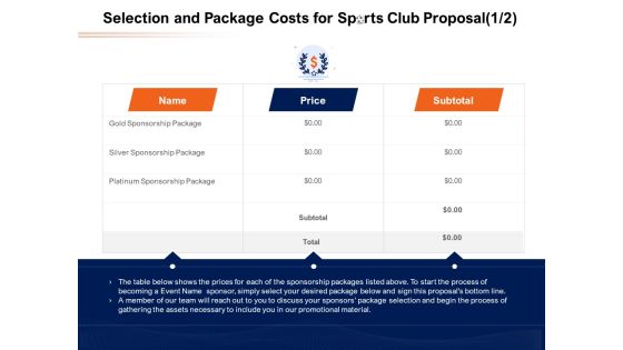 Selection And Package Costs For Sports Club Proposal Ppt PowerPoint Presentation Show Microsoft PDF Selection And Package Costs For Sports Club Proposal Ppt PowerPoint Presentation Show Microsoft PDF