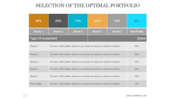Selection Of The Optimal Portfolio Template Ppt PowerPoint Presentation Ideas