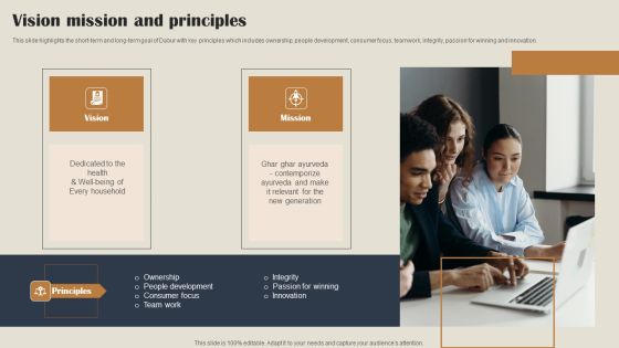 Self Care Products Company Outline Vision Mission And Principles Graphics PDF