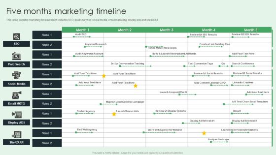 Selling App Development Launch And Marketing Five Months Marketing Timeline Brochure PDF Selling App Development Launch And Marketing Five Months Marketing Timeline Brochure PDF