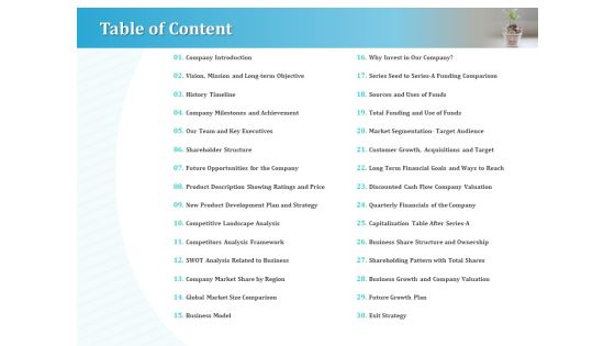 Series A Funding For Start Up Table Of Content Inspiration PDF Series A Funding For Start Up Table Of Content Inspiration PDF