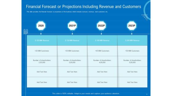 Series B Funding For Startup Capitalization Financial Forecast Or Projections Including Revenue And Customers Icons PDF Series B Funding For Startup Capitalization Financial Forecast Or Projections Including Revenue And Customers Icons PDF