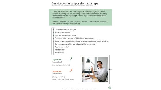Service Center Proposal Next Steps One Pager Sample Example Document Service Center Proposal Next Steps One Pager Sample Example Document