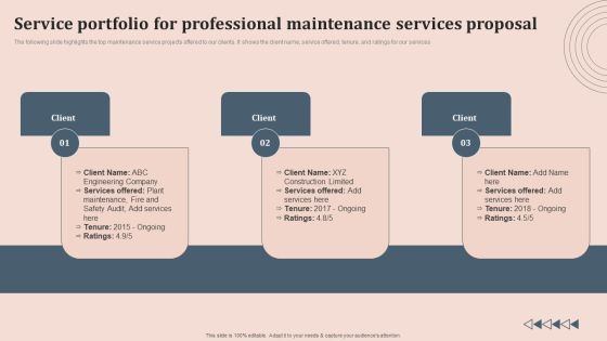 Service Portfolio For Professional Maintenance Services Proposal Mockup PDF Service Portfolio For Professional Maintenance Services Proposal Mockup PDF
