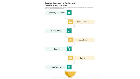Service Spectrum Of Restaurant Development Proposal One Pager Sample Example Document Service Spectrum Of Restaurant Development Proposal One Pager Sample Example Document