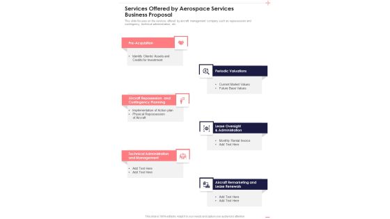 Services Offered By Aerospace Services Business Proposal One Pager Sample Example Document
