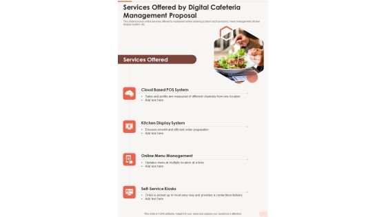 Services Offered By Digital Cafeteria Management Proposal One Pager Sample Example Document Services Offered By Digital Cafeteria Management Proposal One Pager Sample Example Document