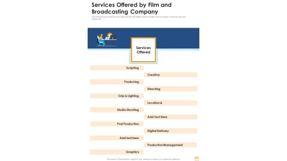 Services Offered By Film And Broadcasting Company One Pager Sample Example Document Services Offered By Film And Broadcasting Company One Pager Sample Example Document