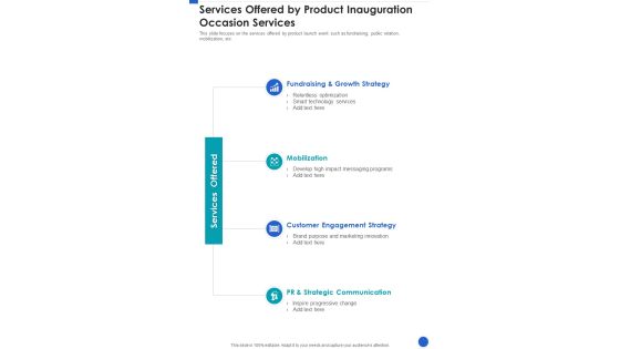 Services Offered By Product Inauguration Occasion Services One Pager Sample Example Document