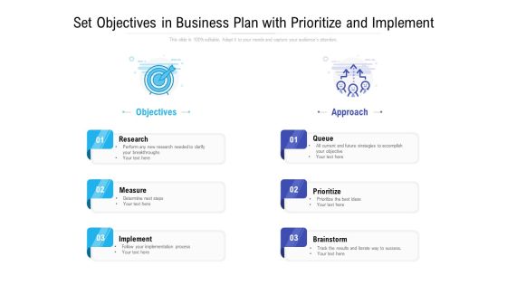 Set Objectives In Business Plan With Prioritize And Implement Ppt PowerPoint Presentation Professional Good PDF
