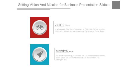 Setting Vision And Mission For Business Presentation Slides