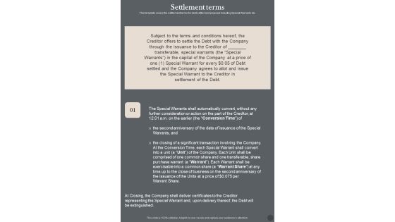Settlement Terms Loan Settlement Agreement One Pager Sample Example Document Settlement Terms Loan Settlement Agreement One Pager Sample Example Document
