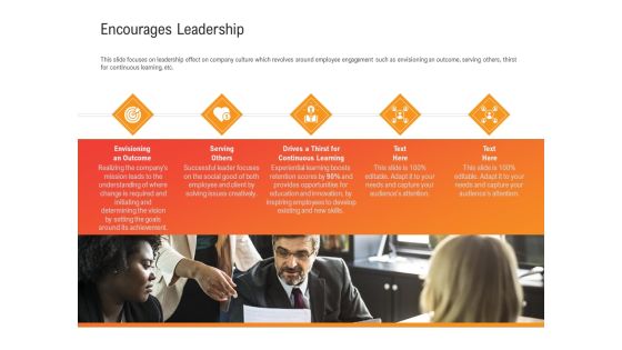 Shared Values In An Organization Encourages Leadership Ppt Infographics Samples PDF