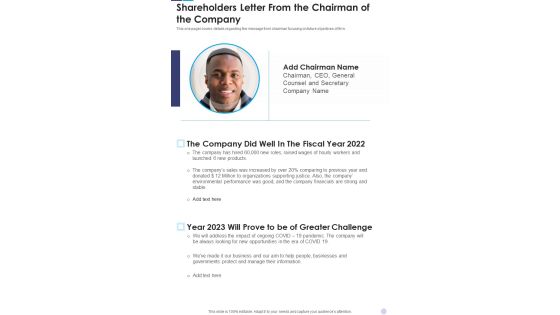 Shareholders Letter From The Chairman Of The Company Template 202 One Pager Documents