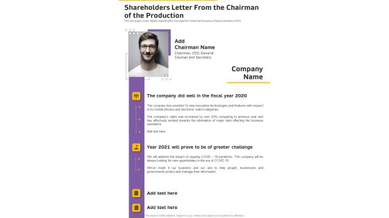Shareholders Letter From The Chairman Of The Production One Pager Documents Shareholders Letter From The Chairman Of The Production One Pager Documents