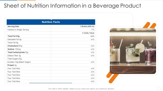 Sheet Of Nutrition Information In A Beverage Product Diagrams PDF Sheet Of Nutrition Information In A Beverage Product Diagrams PDF