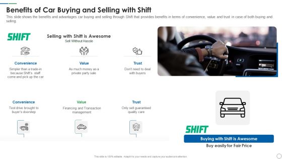 Shift Capital Fundraising Pitch Deck Benefits Of Car Buying And Selling With Shift Template PDF Shift Capital Fundraising Pitch Deck Benefits Of Car Buying And Selling With Shift Template PDF