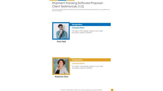 Shipment Tracking Software Proposal Client Testimonials One Pager Sample Example Document Shipment Tracking Software Proposal Client Testimonials One Pager Sample Example Document