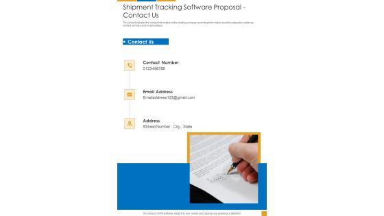 Shipment Tracking Software Proposal Contact Us One Pager Sample Example Document Shipment Tracking Software Proposal Contact Us One Pager Sample Example Document