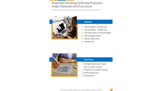 Shipment Tracking Software Proposal Major Features And Functions One Pager Sample Example Document Shipment Tracking Software Proposal Major Features And Functions One Pager Sample Example Document