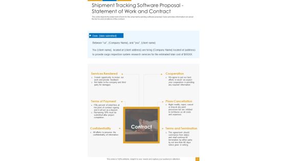 Shipment Tracking Software Proposal Statement Of Work And Contract One Pager Sample Example Document Shipment Tracking Software Proposal Statement Of Work And Contract One Pager Sample Example Document