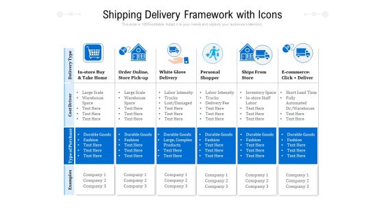 Shipping Delivery Framework With Icons Ppt PowerPoint Presentation Gallery Styles PDF