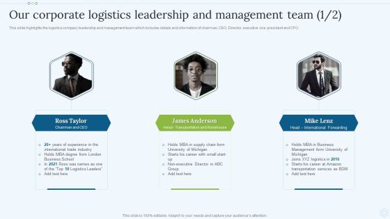 Shipping Services Company Profile Our Corporate Logistics Leadership And Management Team Background PDF Shipping Services Company Profile Our Corporate Logistics Leadership And Management Team Background PDF
