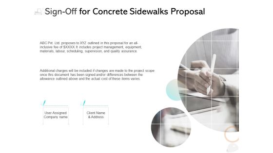 Sign Off For Concrete Sidewalks Proposal Ppt PowerPoint Presentation Professional Clipart
