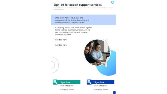 Sign Off For Expert Support Services One Pager Sample Example Document