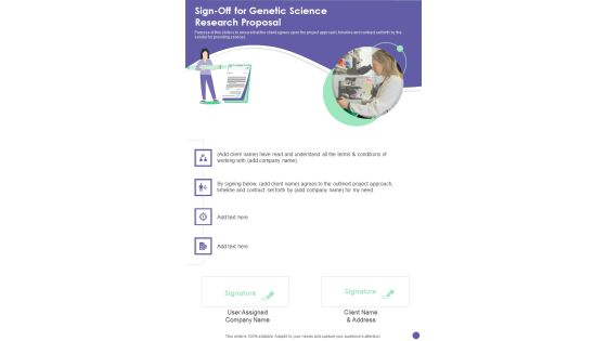 Sign Off For Genetic Science Research Proposal One Pager Sample Example Document Sign Off For Genetic Science Research Proposal One Pager Sample Example Document