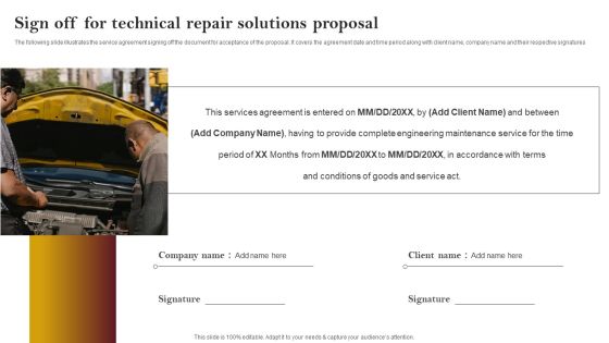 Sign Off For Technical Repair Solutions Proposal Formats PDF Sign Off For Technical Repair Solutions Proposal Formats PDF