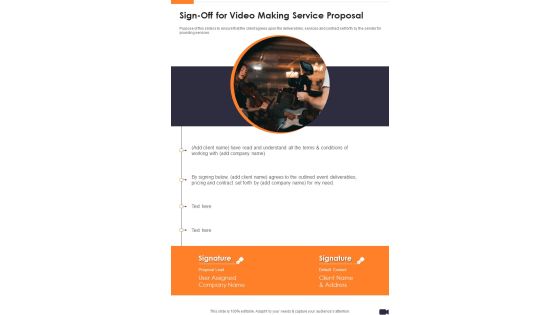 Sign Off For Video Making Service Proposal One Pager Sample Example Document Sign Off For Video Making Service Proposal One Pager Sample Example Document
