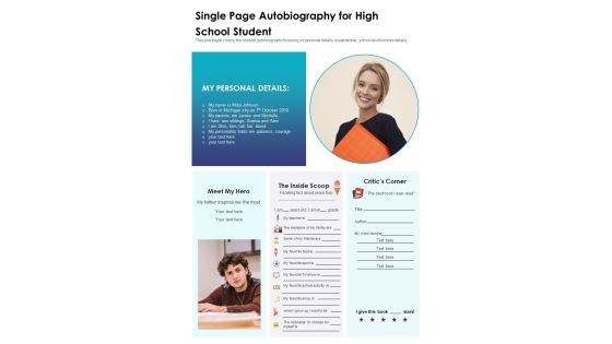 Single Page Autobiography For High School Student PDF Document PPT Template