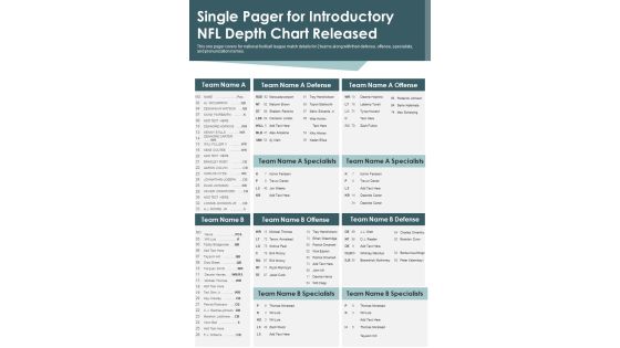 Single Pager For Introductory NFL Depth Chart Released PDF Document PPT Template Single Pager For Introductory NFL Depth Chart Released PDF Document PPT Template