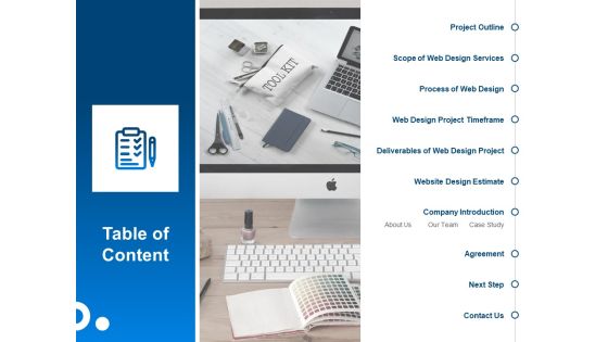 Site Development And Design Table Of Content Ppt Slides Graphics Download PDF