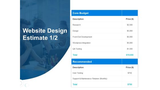 Site Development And Design Website Design Estimate Ppt Show Format PDF