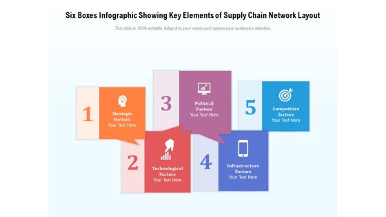 Six Boxes Infographic Showing Key Elements Of Supply Chain Network Layout Ppt PowerPoint Presentation Icon Portfolio PDF Six Boxes Infographic Showing Key Elements Of Supply Chain Network Layout Ppt PowerPoint Presentation Icon Portfolio PDF