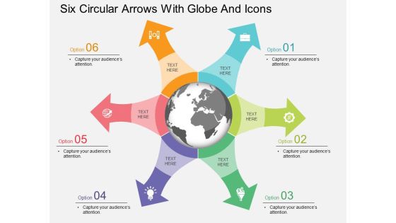 Six Circular Arrows With Globe And Icons Powerpoint Template Six Circular Arrows With Globe And Icons Powerpoint Template