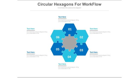 Six Circular Hexagons For Workflow Powerpoint Slides